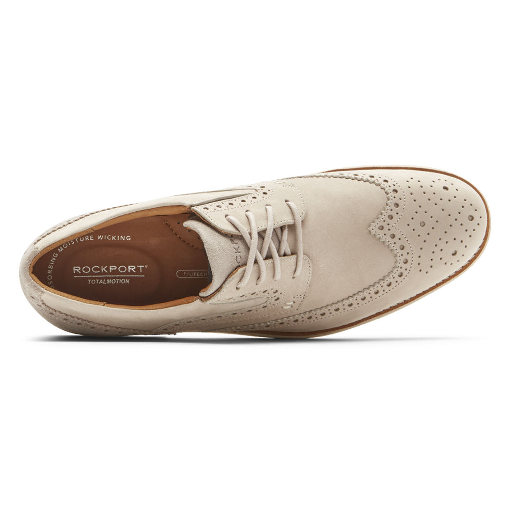 Zapatillas Rockport Hombre Mexico - Total Motion Classic Dress Wingtip Beige - XSFKV8021